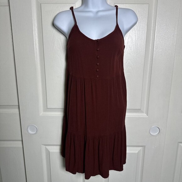Mossimo XS Babydoll Y2K Dress Smocked Fit & Flare Maroon Fall Spaghetti Strap - Picture 1 of 11